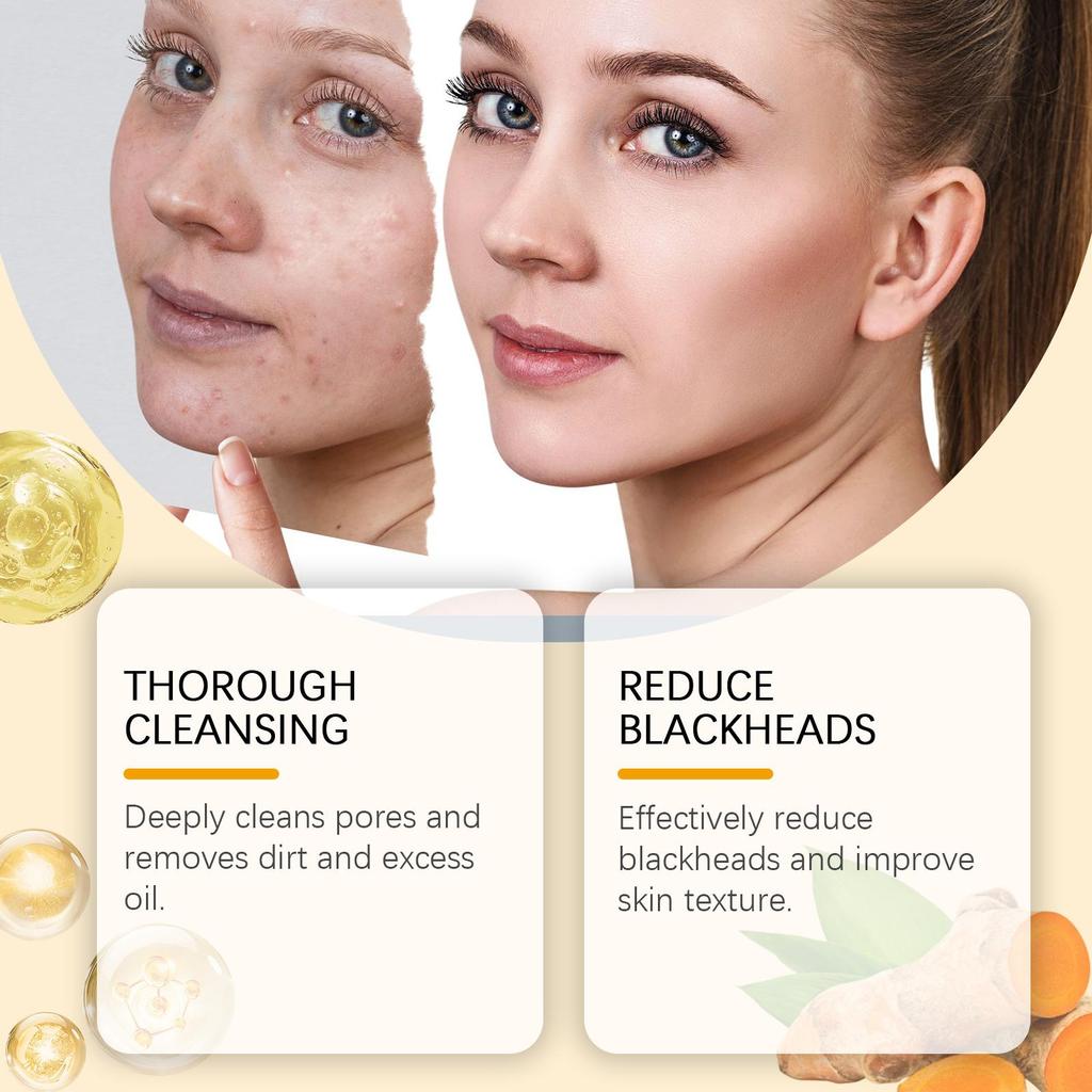 Jaysuing Turmeric Cleanser Comes with Silicone Brush Head, Gentle Cleansing and Oil Control Cleansing Skin Care Products for the Face 100ml