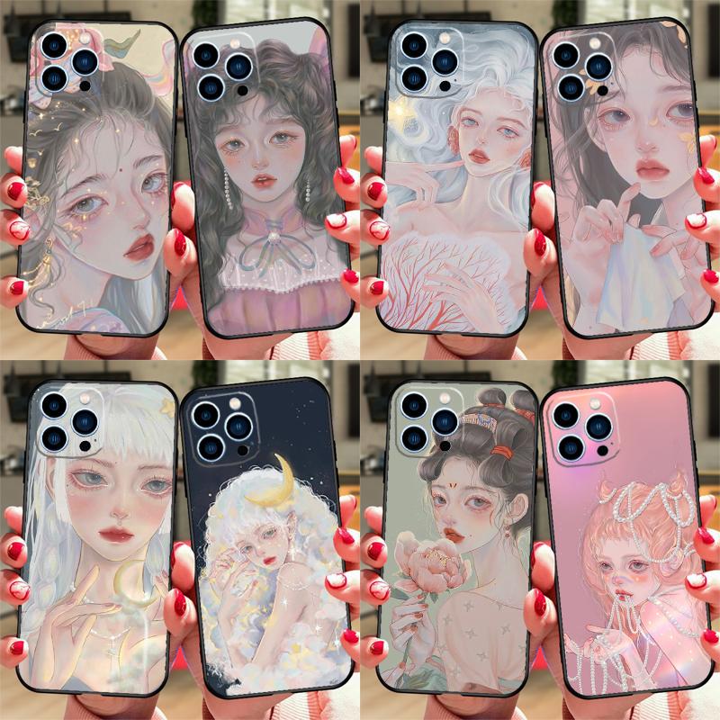 Cute And Beauty Girl Color Painting Case For Xiaomi Redmi Note 13 12 9 10 11 14 15 Pro Plus Cover For Redmi 14C 10C 12C 13C 15 C