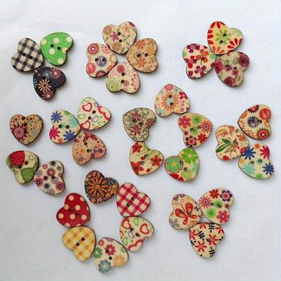 20MM 100 Multicolor Heart Shape 2 Holes Wood Sewing Buttons Scrapbooking Knopf Bouton