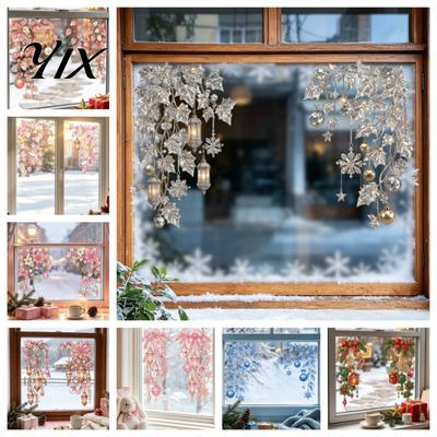 Static Cling Decorations 2Pcs Christmas Window Clings, Glass Sticker, Holiday Decal with Snowflakes Lantern Art for and Balls Patterns, Removable PVC