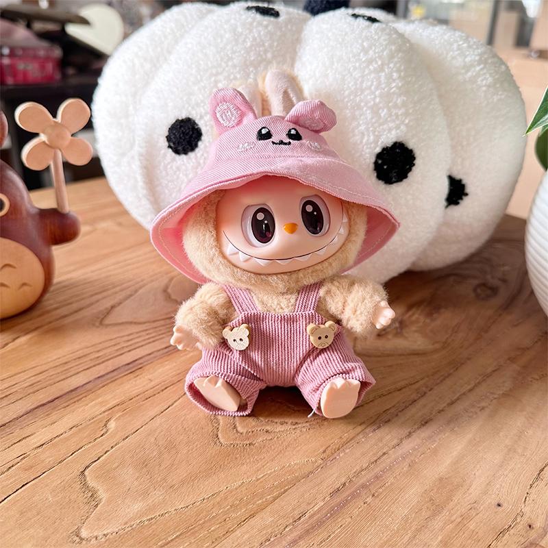 Labubu Clothes Cartoon Overalls 2-Piece Set For 17Cm Dolls Overalls& Cap Labubu Doll Clothes For Photography Props