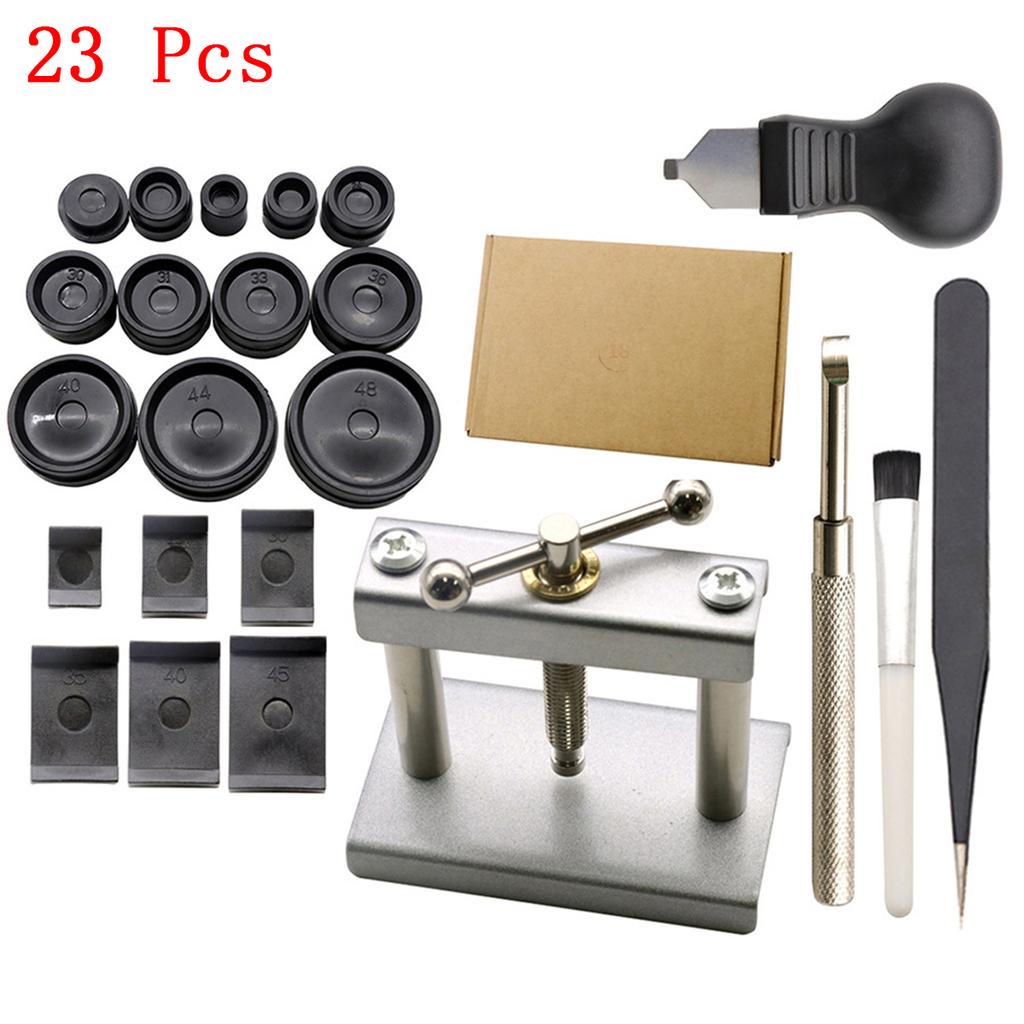 23PCS Professionelles Uhrenpresse-Set Uhrenboden für GEHÄUSE Schließwerkzeug & Einpressstempel Uhrenreparaturwerkzeug Stempel-Set für Uhrmacher