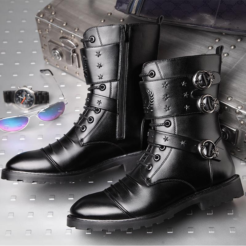 Cowboy Boots Mens Brand Fashion British Style Motorcycle Boot for Men Buckle Strap Men Punk Casual Shoes Winter Warm Fur
