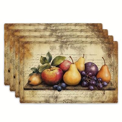 Sada 4 podložek pod talíře ve vintage stylu s ovocnou tématikou, obdélníkové stolní podložky 12 x 18 palců, dekorativní podložky na jídelní stůl Suita