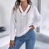 Women's Autumn/Winter Sweatshirt - Casual Openwork V-Neck with Twisted Lantern Sleeves - New Arrival Knitted Jumper