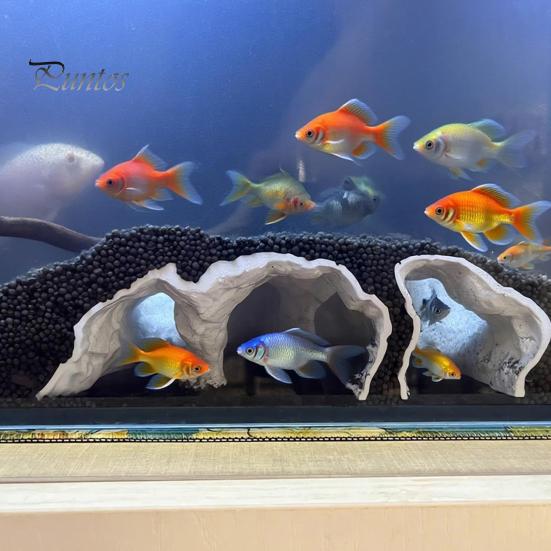 Angle de Vue Aquarium Grotte Imprimée en 3D Cachette pour Poissons Tunnel Naturel Décoration pour Pleco Endroit où se Cacher pour Loche et Poisson-Chat sous le Gravier pour Cichlidé Clown