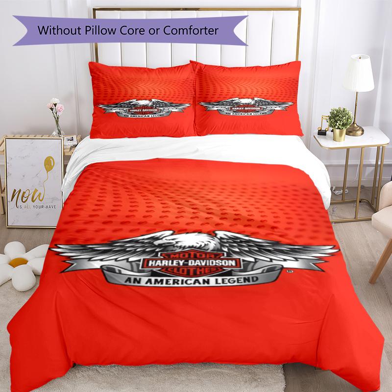 3pcs Duvet Cover Set (1*Duvet Cover + 2*Pillowcase, Without Core), Harley Davidson Print Soft All‑Season Bedding Set, Home Bedroom Decor Gift