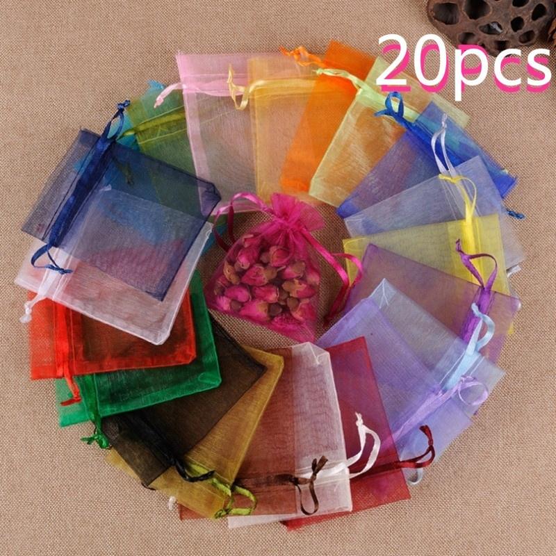 20Pcs Drawable Organza Bags Wedding Christmas Gift Bags Jewelry Packaging Organza Bags Color Random