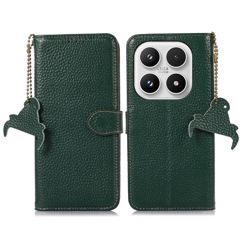 

For Xiaomi 17 Case RFID Blocking Genuine Cow Leather Phone Cover Litchi Texture