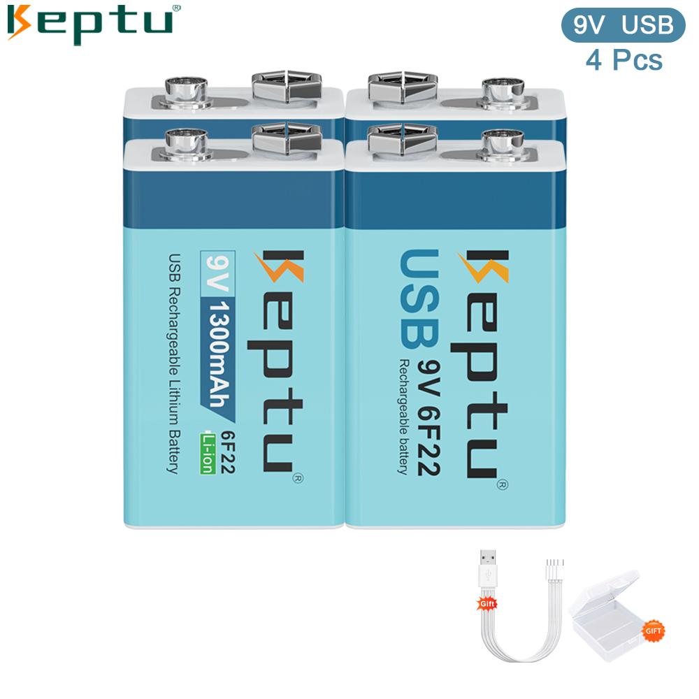 KEPTU 1300mAh 9V Li-ion Rechargeable Battery with Micro USB, 6F22 Lithium Battery for Wireless Microphone, RC Toys, and Gadgets
