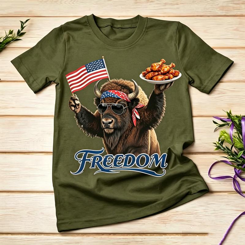Freedom American Flag Buffalo Chicken Wings Graphic TShirt for Unisex Unisex 100 Cotton Casual Summer Streetwear Gift
