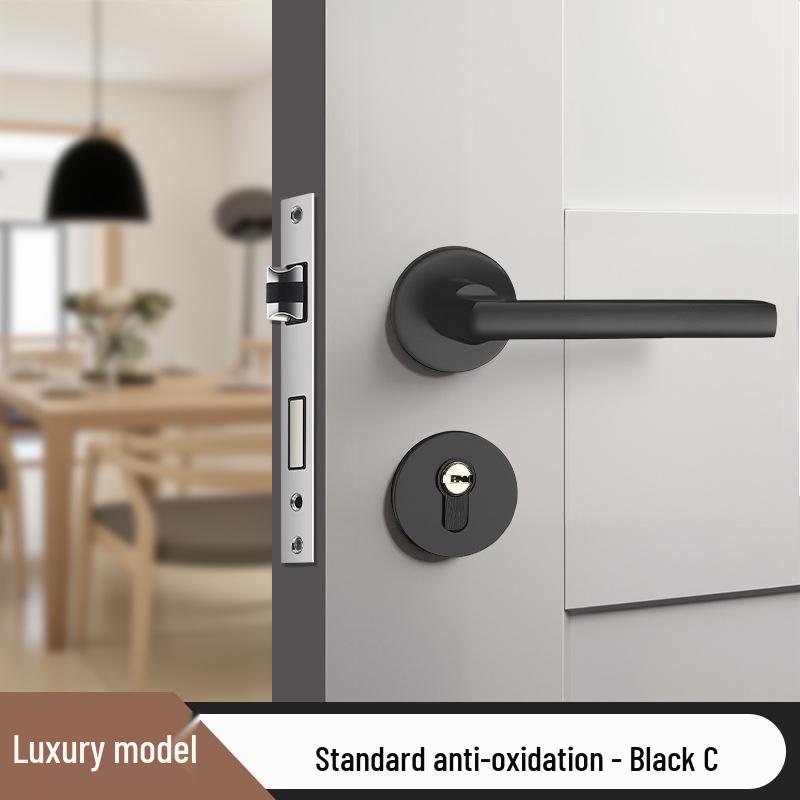 Universal Magnetic Black Bedroom Door Handle Lock - Silent, Solid Wood Design