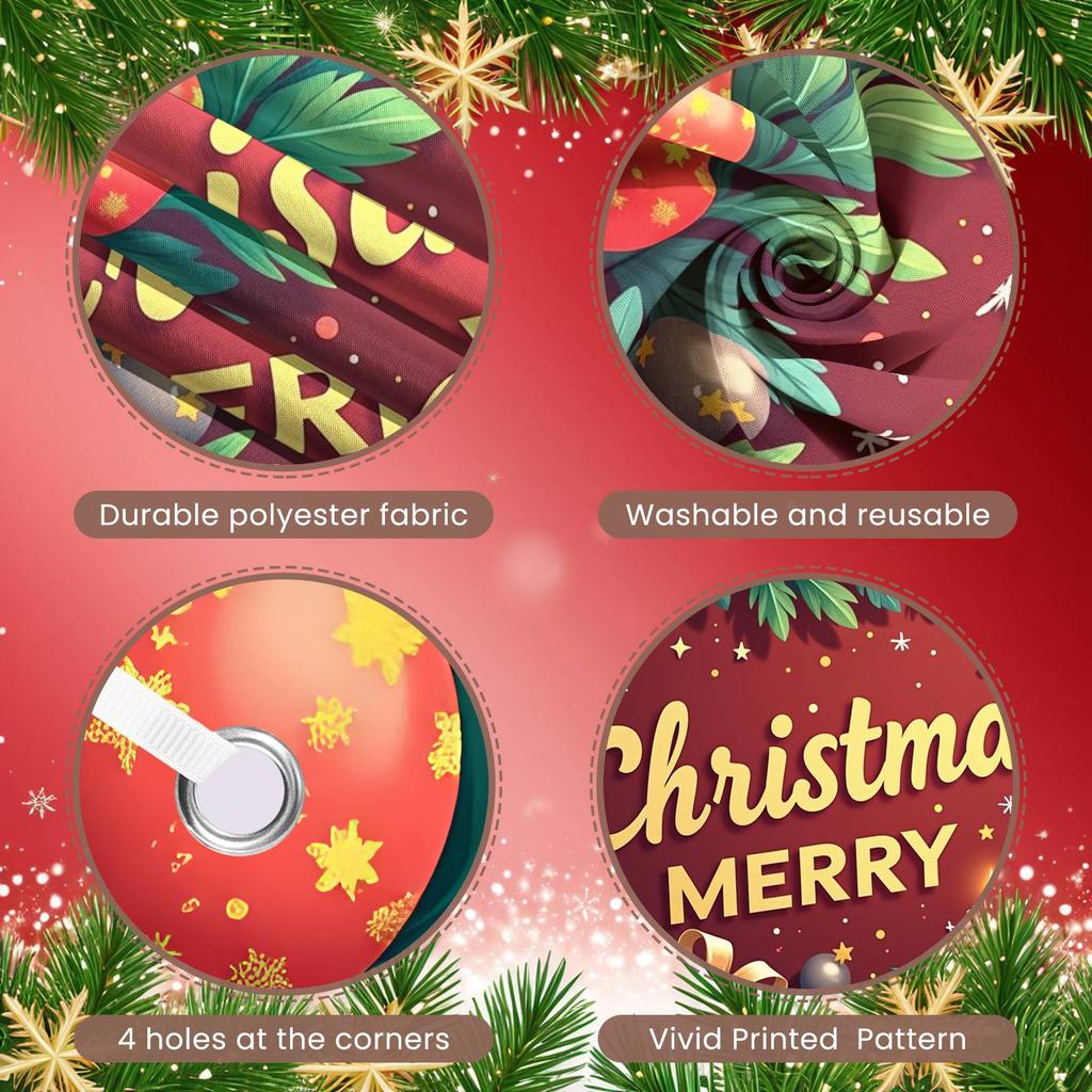 Holiday Celebration Banner Snowman Design Santa Claus Backdrop Christmas Banner Green Pine Branches Christmas Decor Banner