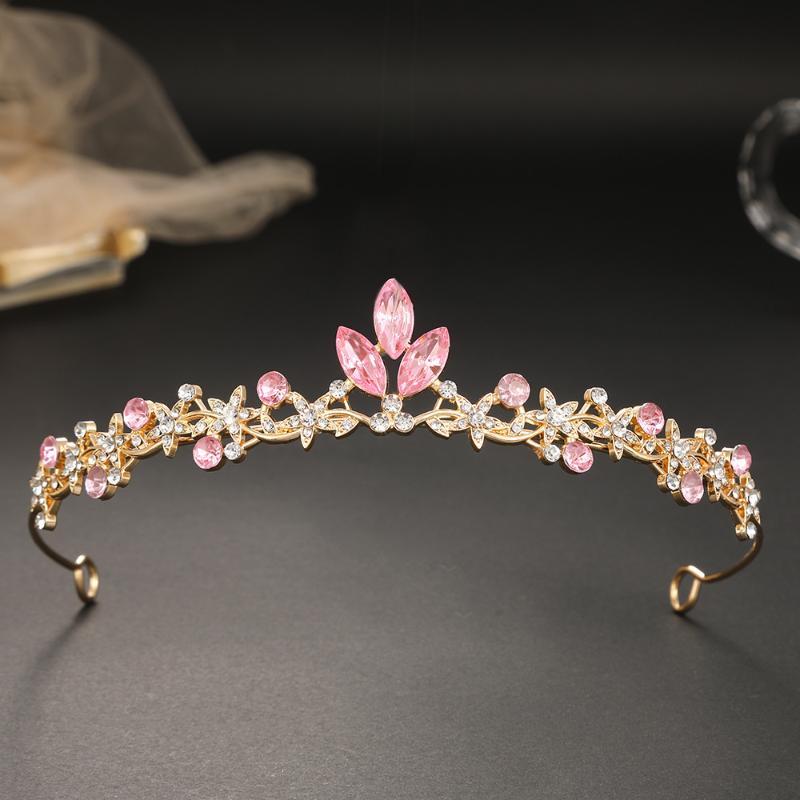 Rhinestone Leaf-Shaped Princess Crown Shiny Girls Birthday Hair Headpiece for Wedding Pageant Party Cosplay