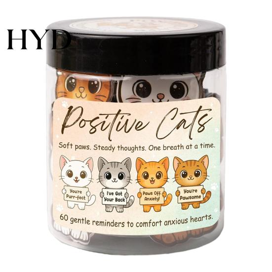 Motivational Affirmations Positive Cat Jar with 60 Daily Affirmation Cards Emotional Support Gift for Healing Kitten Designs Anxiety Self Care 1 Set
