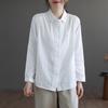 Korean Style Double-Breasted Women's Shirt, Polo Collar, Cotton Linen, Long Sleeve, Loose Fit, Perfect for Spring/Autumn