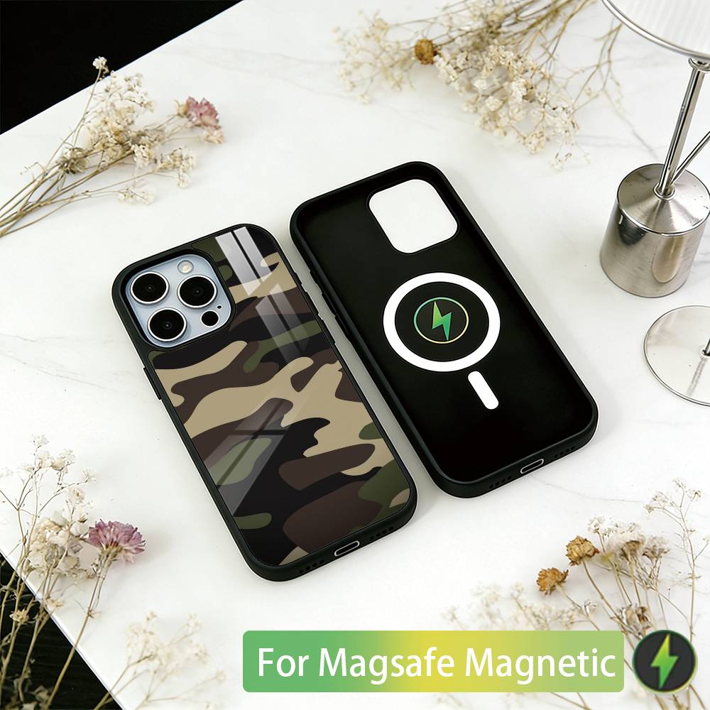 Camouflage Camo Military Army Phone Case For iPhone17,16,15,14,13,12,11 Plus,Pro Magnetic For Magsafe Wireless Charging