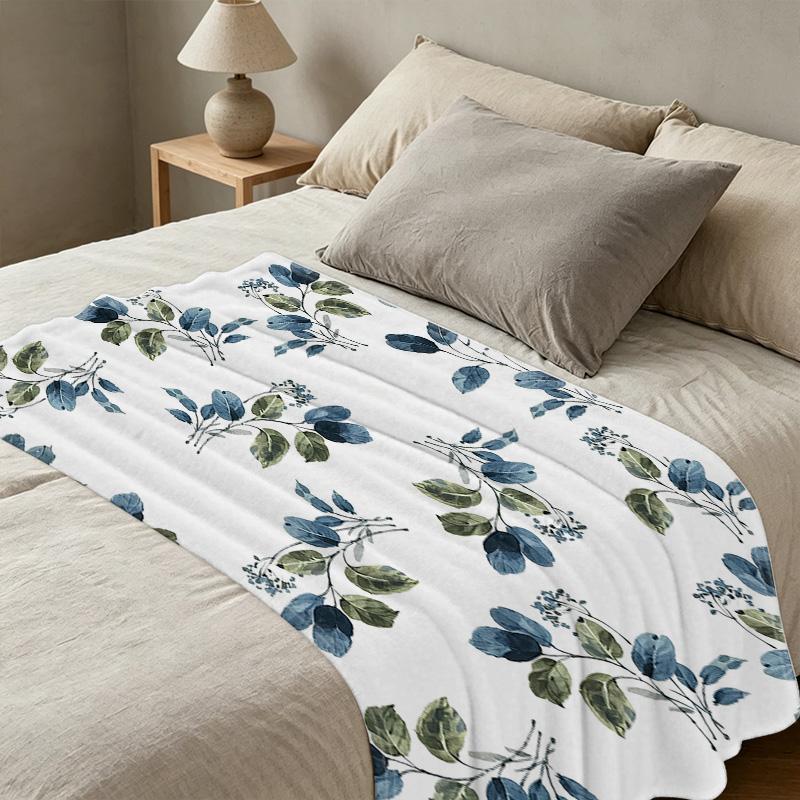 Floral Plant Flannel Throw Blanket Soft Cozy Warm Trimmed Edge, Home Sofa Cover, Halloween Christmas Decorative Blanket for Leisure Use