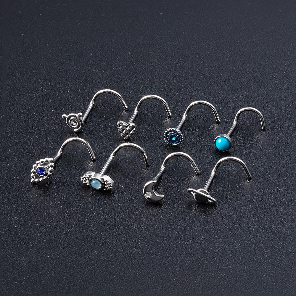 3PCS Pink Crystal Bend Nose Piercing Stud Set Spider Nose Ring Bulk Twist Butterfly Nose Rings And Studs Pack Piercing Nariz Lot
