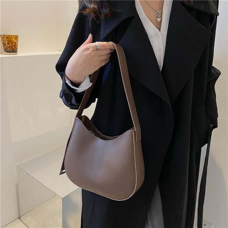 Yogodlns Half-Moon Hobo Shoulder Bag For Women PU Leather Retro Solid Color Crossbody Bag