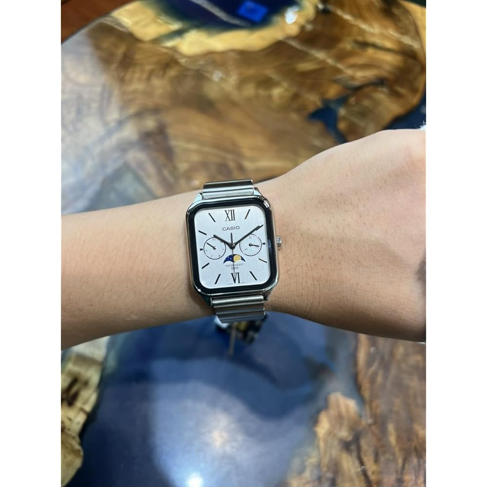 Casio Standard MTP-M305D-7A2 Analog Men's Moon Phase Square Watch Silver Stainless Steel