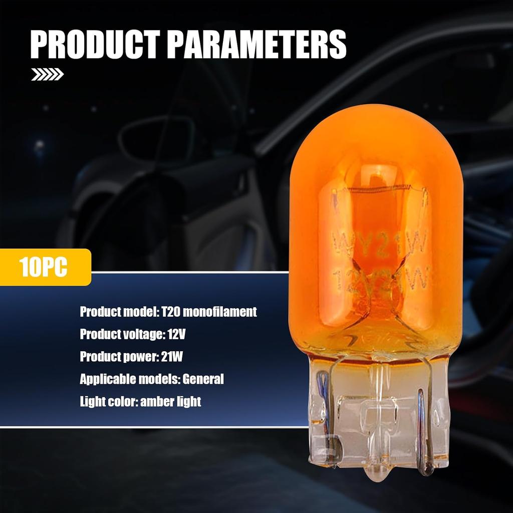 10 PCS Brake Light Bulb, T20 Automotive Miniature Bulb, Daytime Running Light, Turn Signal Light Replacement, Universal for Cars, Trucks, SUV (Yellow