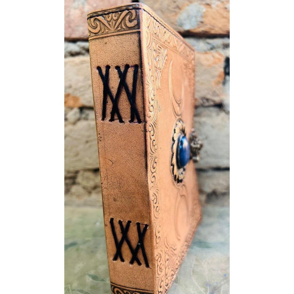 Leather Triple Moon Goddess Journal: Rose Quartz Stone