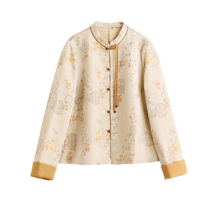 Kleiner Knopfleisten-Design-Oberteil Frühling Neu Jacquard Langarm Kurze Jacke