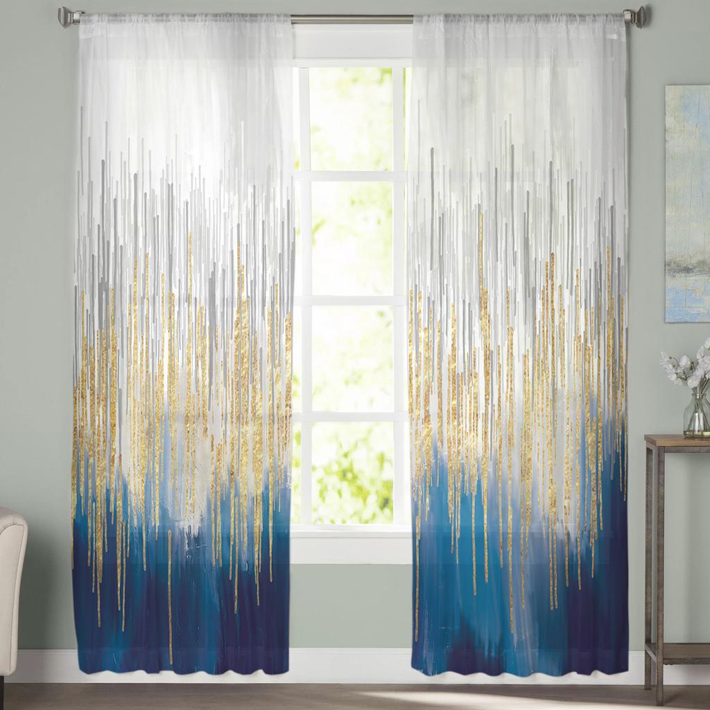 Niebieskie abstrakcyjne kolory Sheer zasłony do salonu sypialnia Home Decor kuchnia tiul do okien woal zasłony