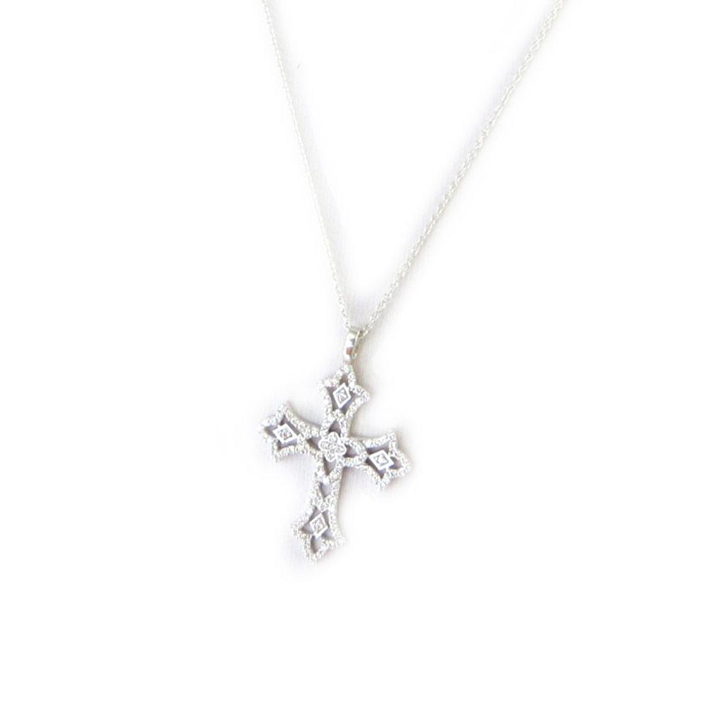 Altesse [M5924] - White 'Gothic Cross' Silver Necklace