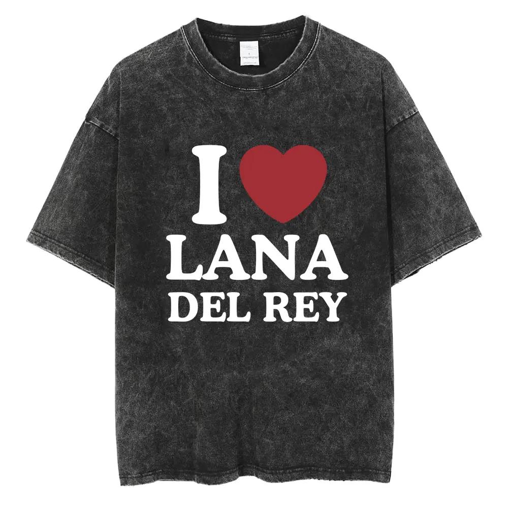 S Maglietta Lavata di Lana Del Rey Harajuku Uomo Donna Retro Manica Corta T-shirt alla Moda Cotone Oversize Streetwear