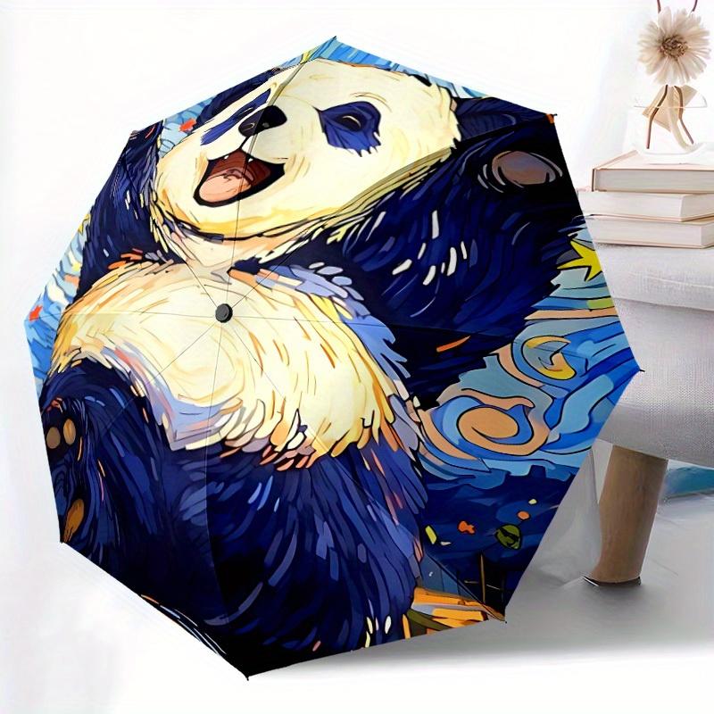 1pc Panda Art Automatic Umbrella with 8-Rib Compact Design, Foldable & Portable for Outdoor Leisure, Everyday Use198