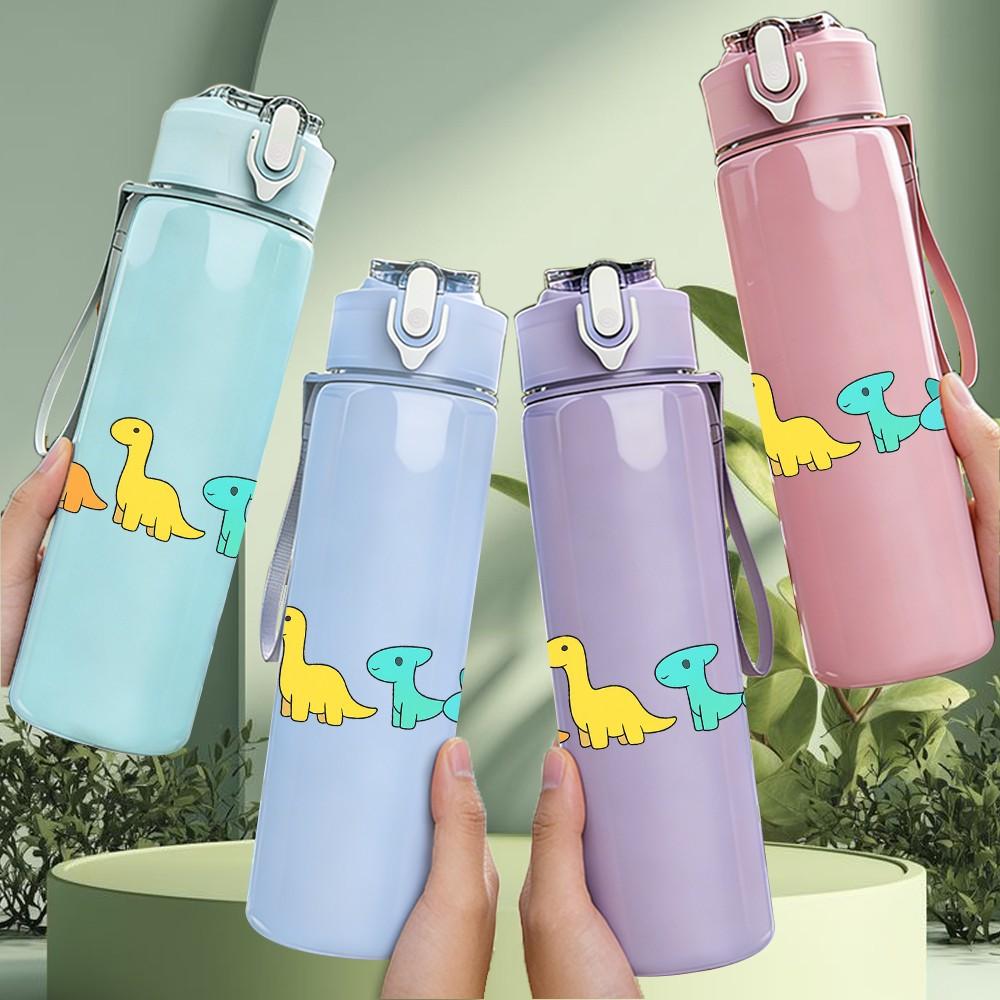 1PC Pastel Colorful Dinosaurs 750ml Color Plastic Sports Water Bottle Leakproof Flip Straw Lid Suitable for Sports Office Home Use