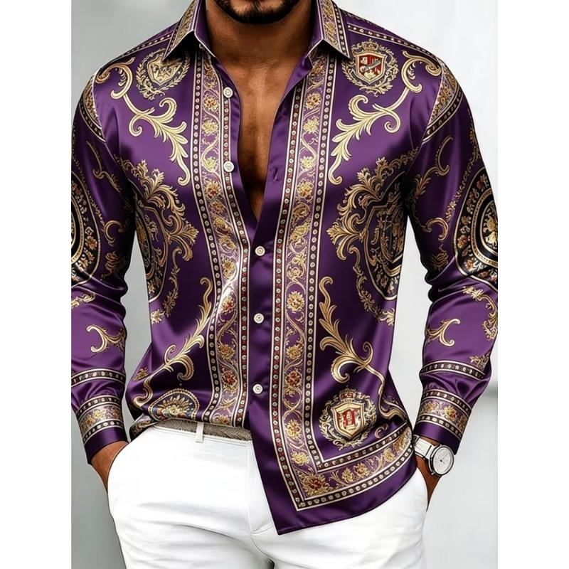 Camicia da uomo con stampa barocca a maniche lunghe con design retrò alla moda 10 colori Top casual da esterno da uomo