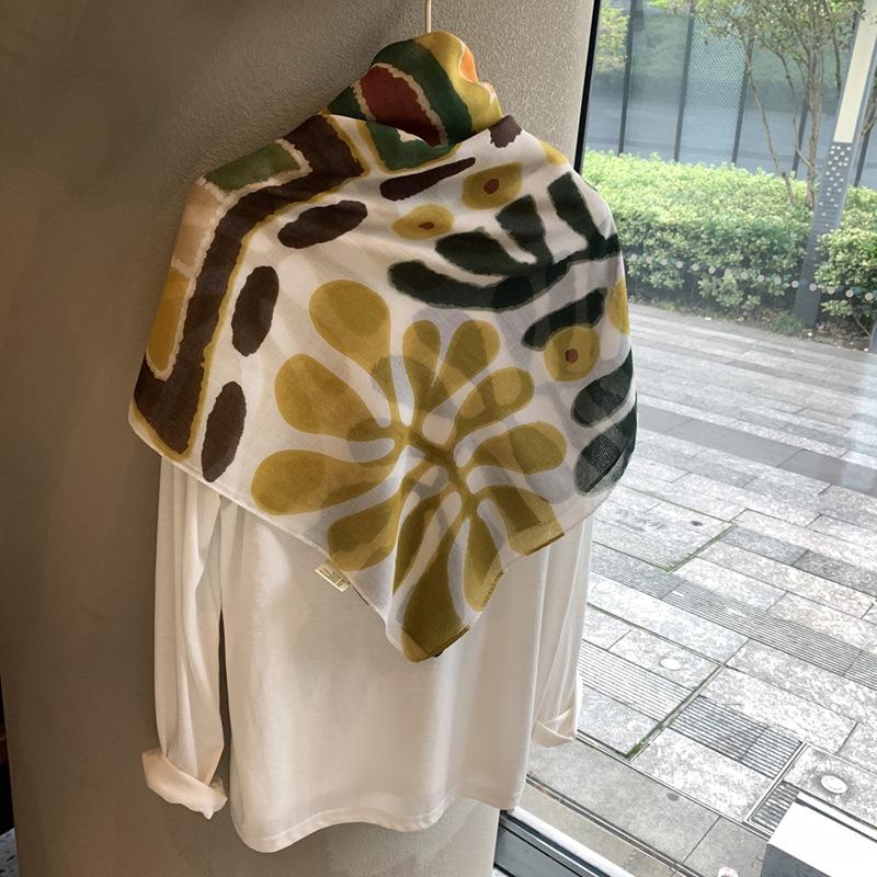 Spring and summer color matching versatile silk scarf fashionable women cotton and linen feel thin shawl scarf 111 large square scarf silk scarf