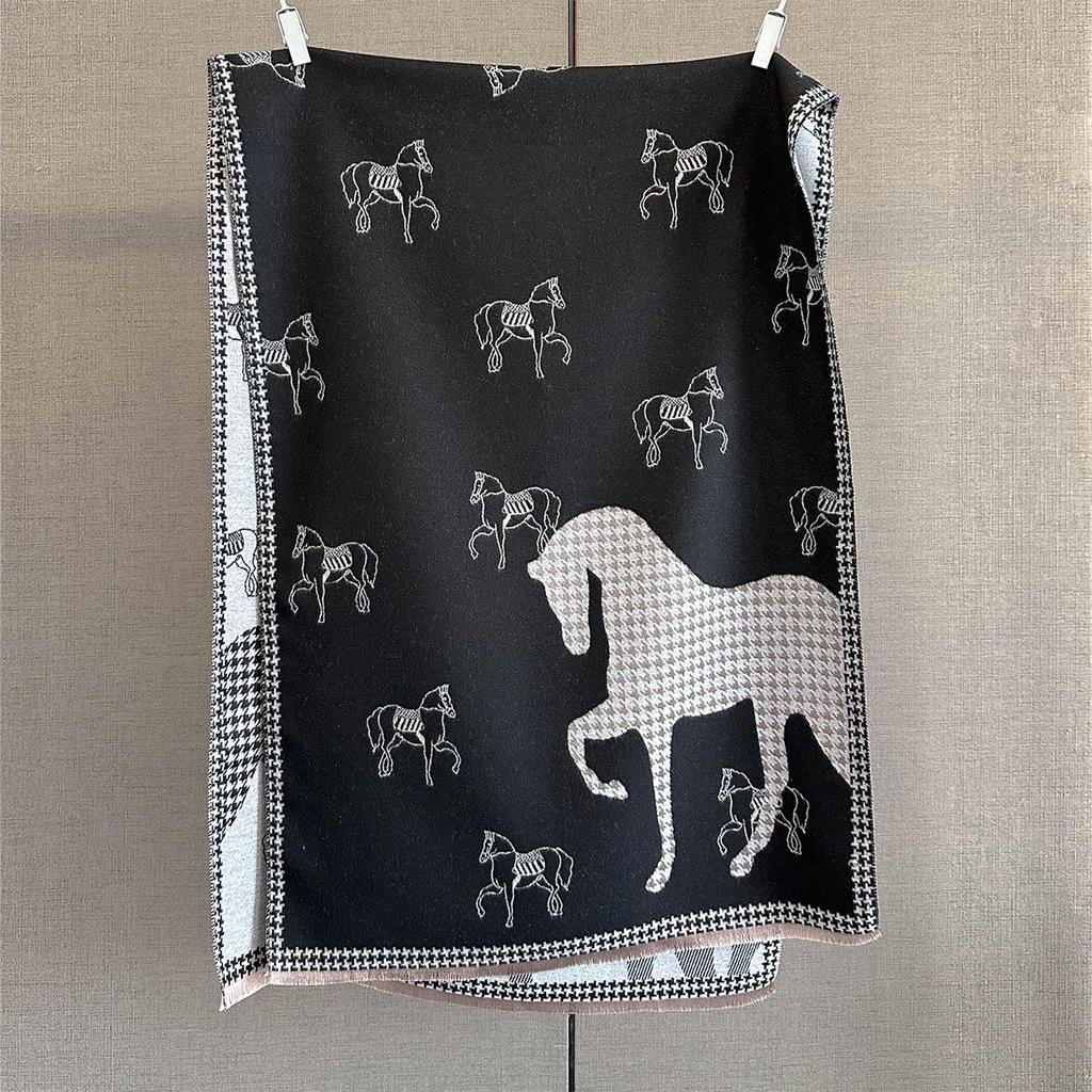 Women's High-End Imitation Cashmere Galloping Horse Scarf – Warm, Thick, Long Shawl with Tassels for Autumn & Winter