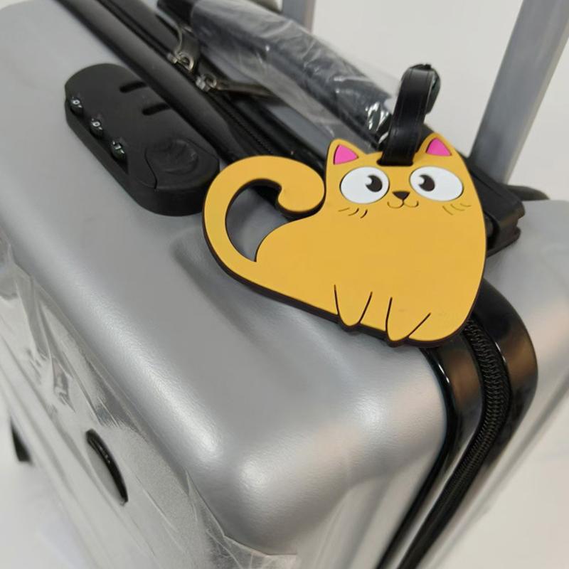 2-piece Cute Cat Pattern Luggage Tag Portable Travel Baggage Identifier Label with Name Card Slot for Suitcase Backpack Accessor