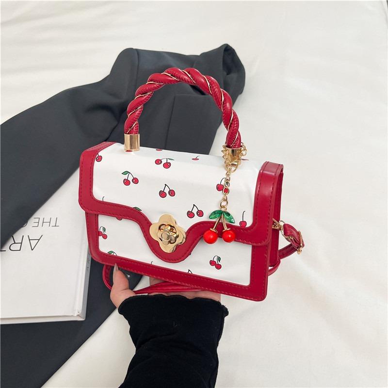 

Новая милая сумка-мессенджер с принтом вишни, портативная маленькая квадратная сумка, свежий контрастный дизайн, сумка для девочек красный