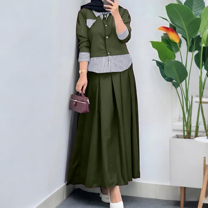ZANZEA Women Long Sleeve Blouse and Long Skirts Vintage Two Piece Suit Sets