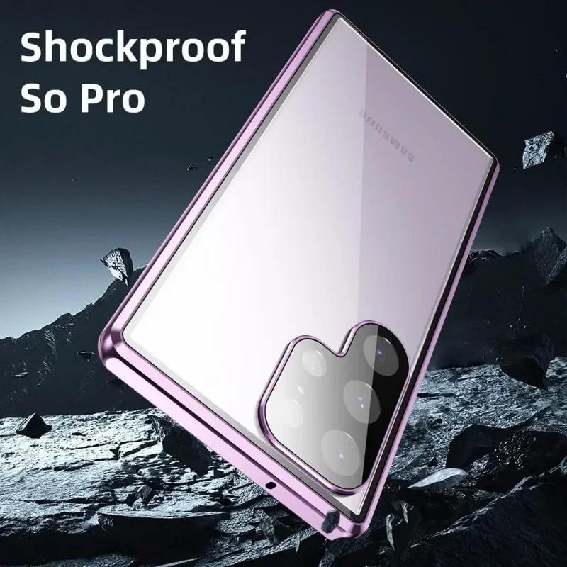 Dwustronne Szklane Metalowe Magnetyczne Etui Dla Galaxy S26 S25 S24 S23 S22 S21 Ultra Plus Pokrowiec Ochronny Dolna Zaczepka Blokująca