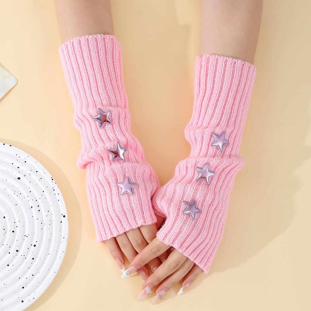 Women's Knitted Y2K Gloves Star Rabbit Arm Warmers Winter Long Sleeve Cover Wrist Mittens Cold Weather Fashion