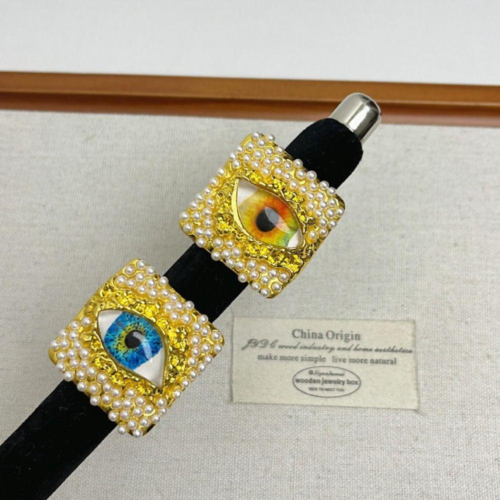 Geometryczny Niebieski Pierścionek z Oczami Perła Vintage Złoty Pierścionek Retro Pierścionek Oko Demona Prezent