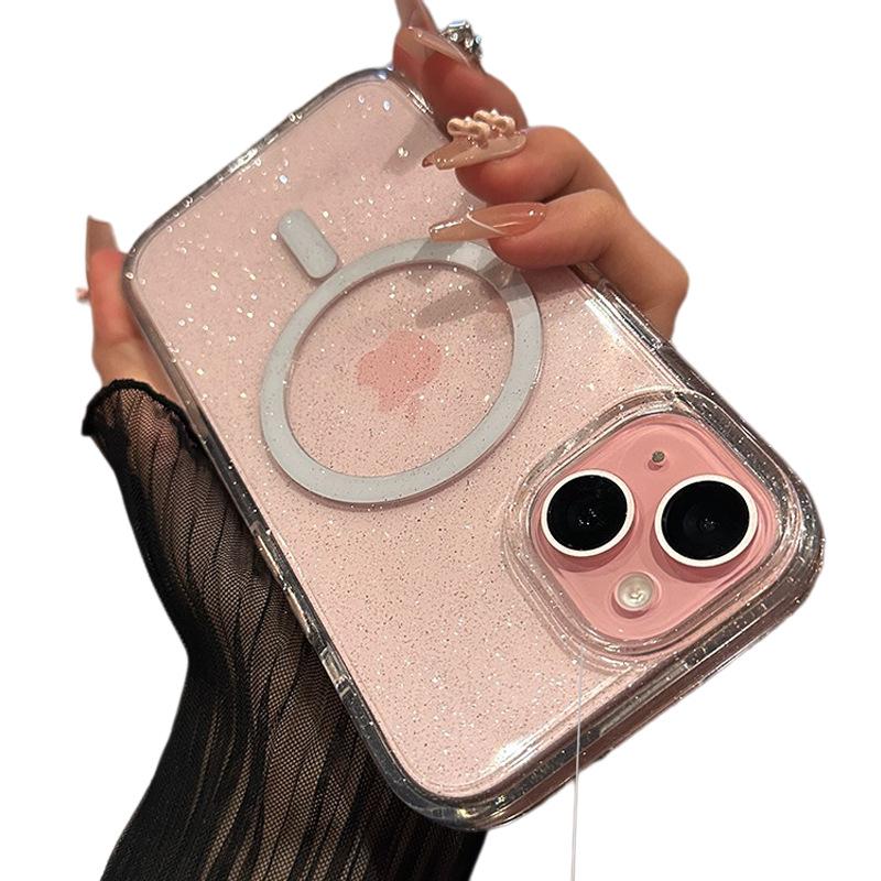 Suitable for Apple 15promax Phone Case, Acrylic Transparent Fine Glitter, IPhone13 Magnetic Attraction, 14 Fully Wrapped Hard Shell