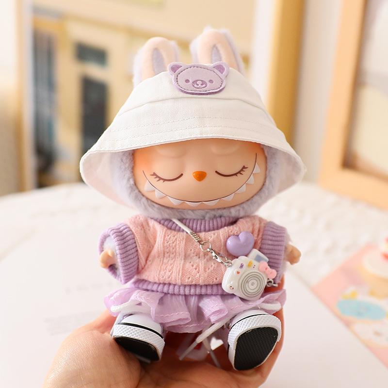 Labubu Pendant Sitting Party Doll Sweater Yarn Skirt Hat Shoes