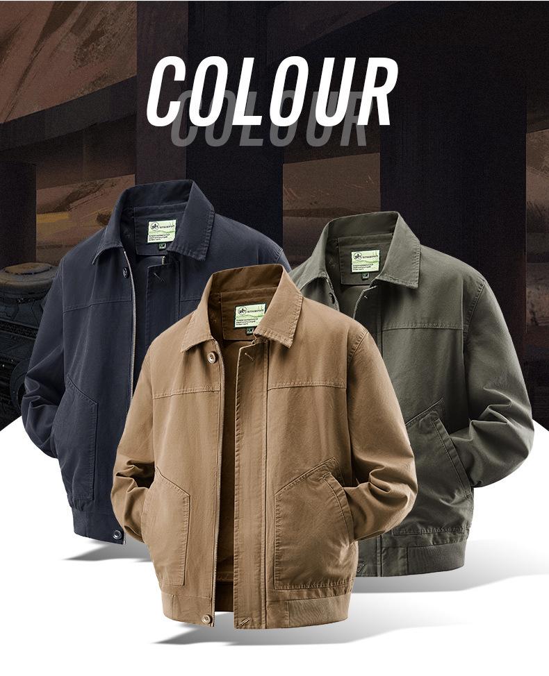 Męska Kurtka Pilotka z Pranego Bawełny z Kołnierzem Baseballowym - Odzież Wierzchnia Stylu Wojskowego na Wiosnę/Jesień