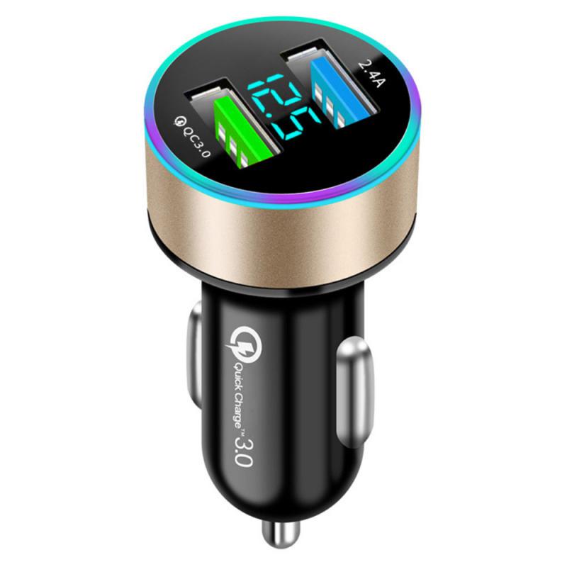 1/3PCS Car Cigarette Lighter Dual USB Phone Charger 12V-24V LED Display QC3.0 Fast Charging Aluminum Alloy Smartphone Auto