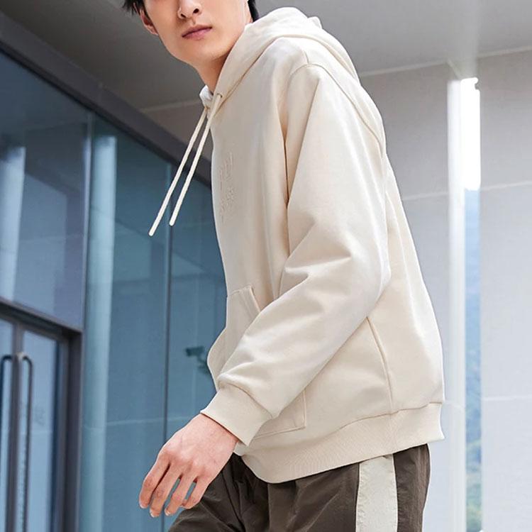 Li Ning SS22 Series Solid Color Logo Print Loose Hoodie Long Sleeve Sweatshirt Unisex Sweatshirt Beige AWDS220-5