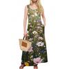 Women's Casual Floor-length Sundress Summer Beach Dress Round Neck Sleeveless Loose  Print Sundress