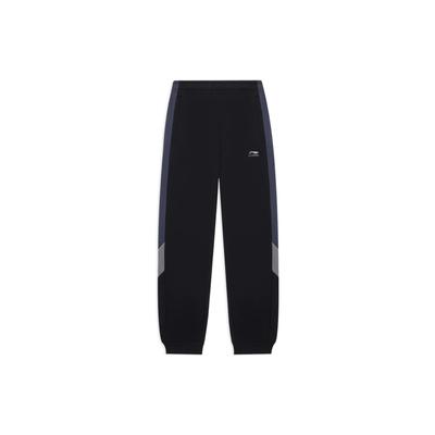 Li Ning Sports Lifestyle Series Fashion Logo Print Pattern Spliced Elastic Waist Tapered Knit Joggers Men Joggers Black AKLT607-2
