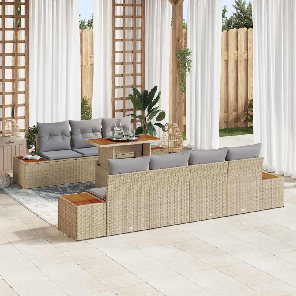 Garden Sofa Set with Storage 8 Pcs Beige Poly Rattan